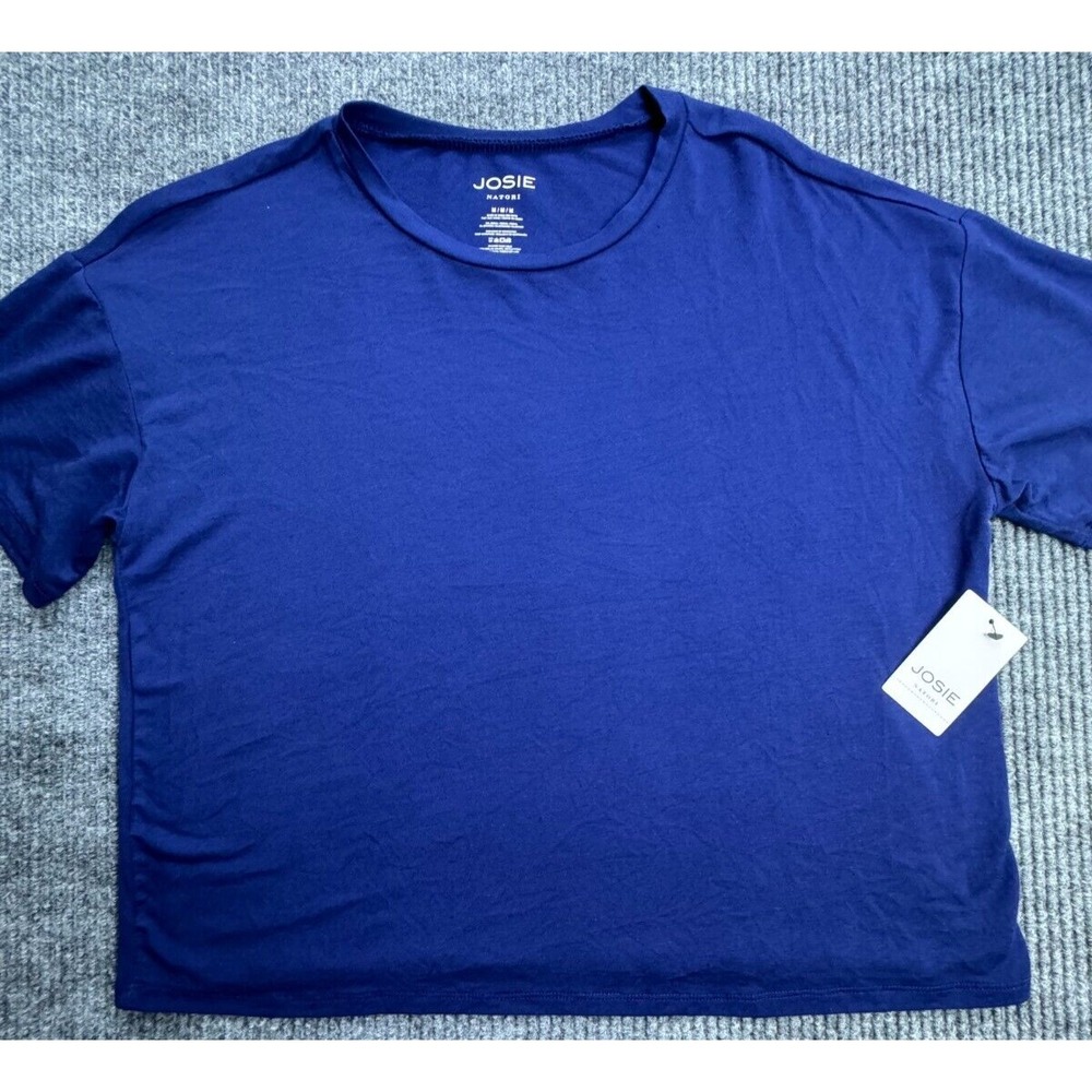 Josie Natori Womens Medium Shirt Navy Blue Modal Blend Layering CrewNeck Top Tee